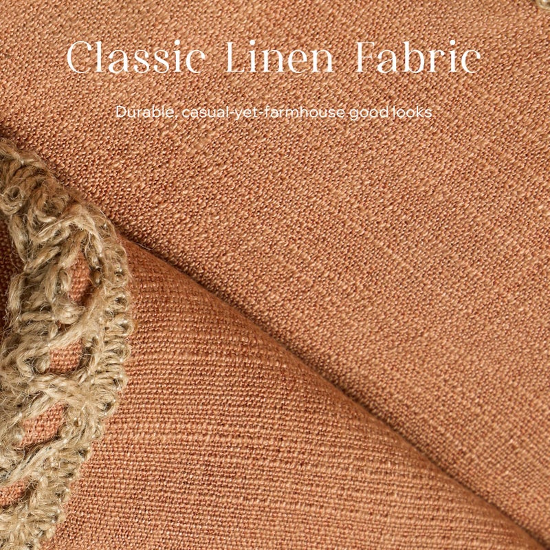 Phantoscope Pack of 2 Farmhouse Decorative Solid Throw Decorative Pillow Cover Burlap Linen Trimmed Tailored Edges Orange 18 x 18 inches, 45 x 45 cm - Image 2
